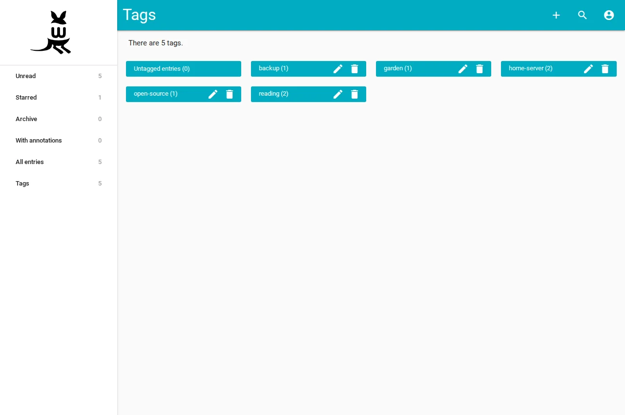 Wallabag tag management with reading-library tags and article counts